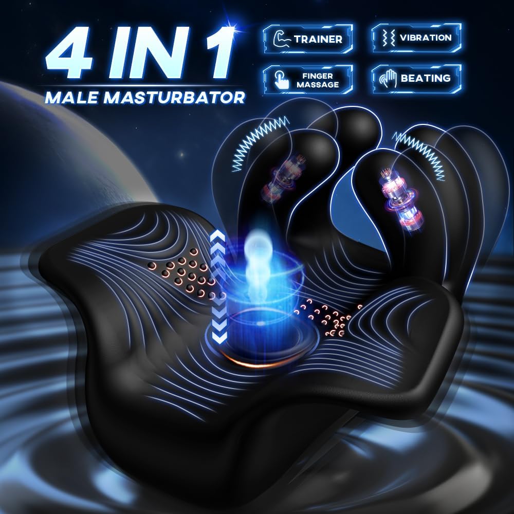 Male Masturbator Penis Training Male Vibrator with 10 Finger Massaging & Tapping & Vibrating Male Stroker Penis Trainer Glans Stimulator for Training & Prolong Endurance Adult Sex Toys & Game for Men