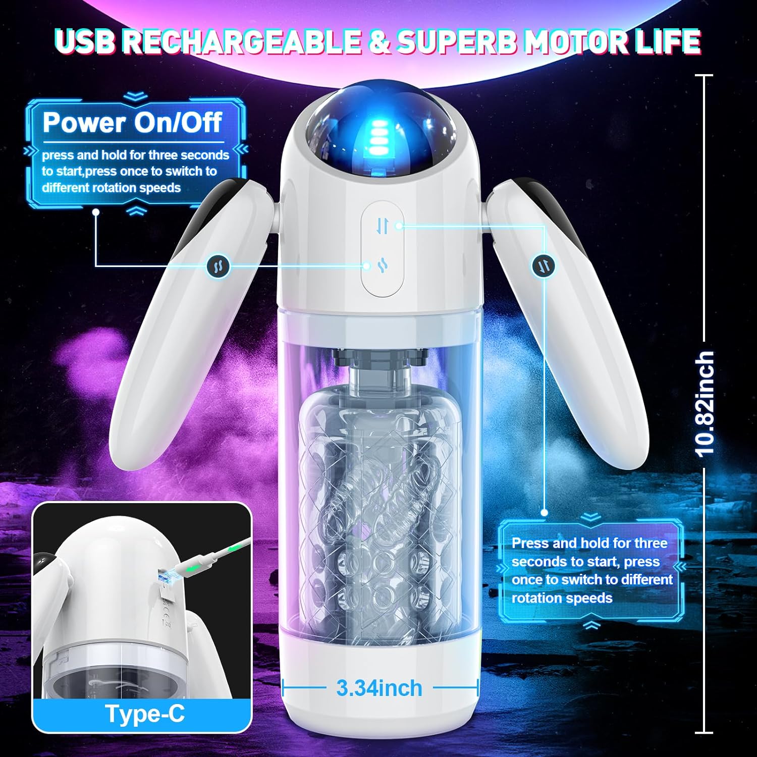 Automatic Male Masturbator Sex Toys for Men, Male Sex Toys with 4 Thrusting & 7 Rotation Modes, Pocket Pussy Male Stroker with 7 Color Ambient Lighting