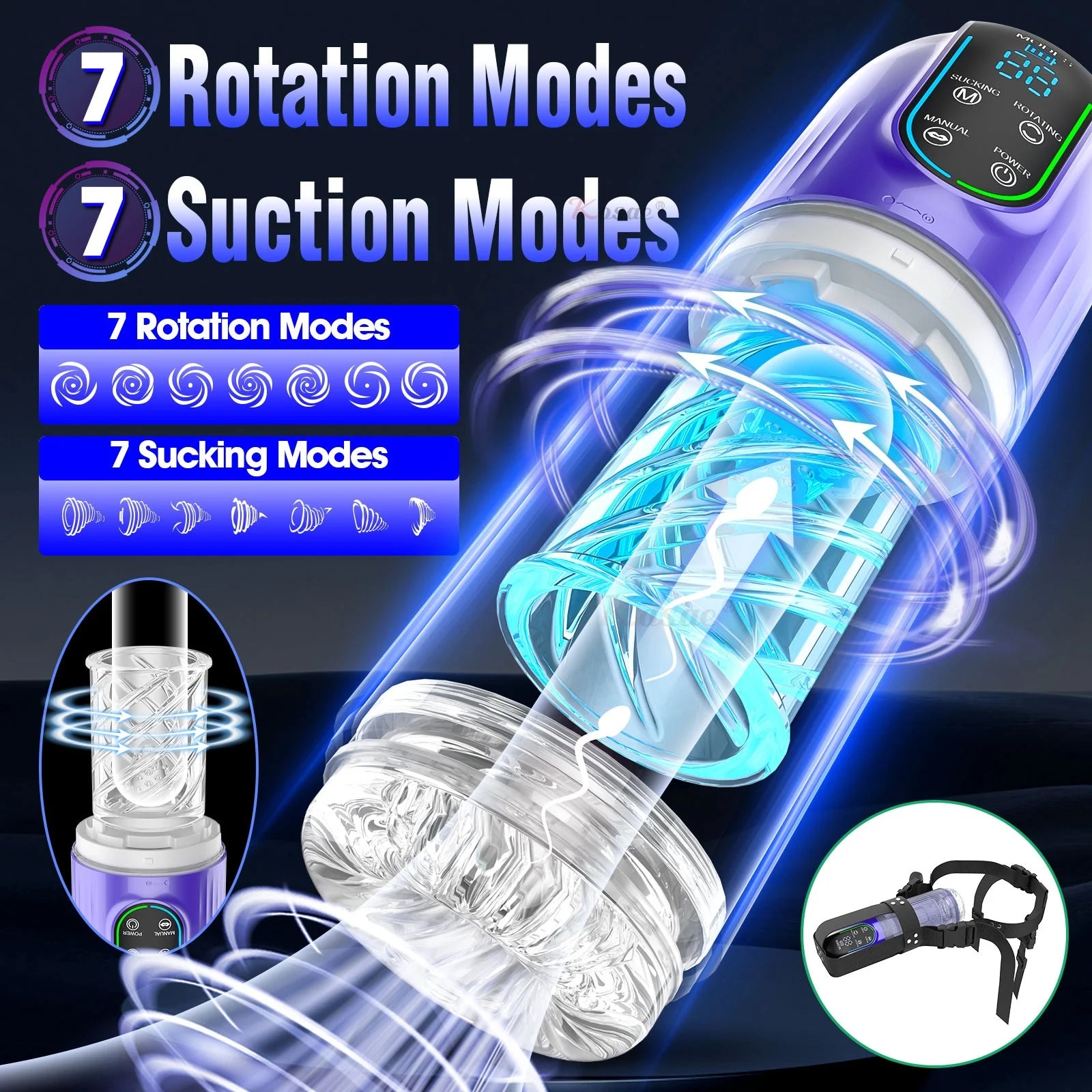 Automatic Male Masturbators LED 7 Rotating Sucking Water SPA Real Pussy Adult Masturbation Cup Sex Toys For Men Blowjob Machine