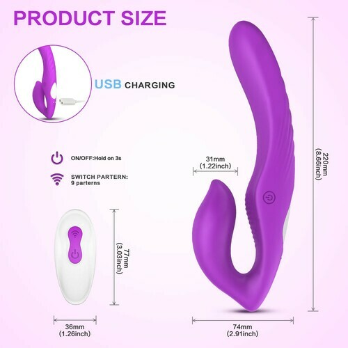 9 Speed Strapless Strap-On Dildo Double End Vibrator Remote Control