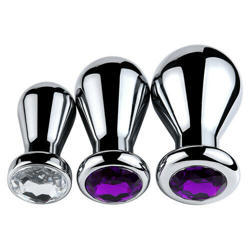 3 Size Smooth Metal Round Head Bejewelled Anal Toy