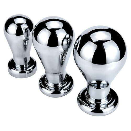 3 Size Smooth Metal Round Head Bejewelled Anal Toy