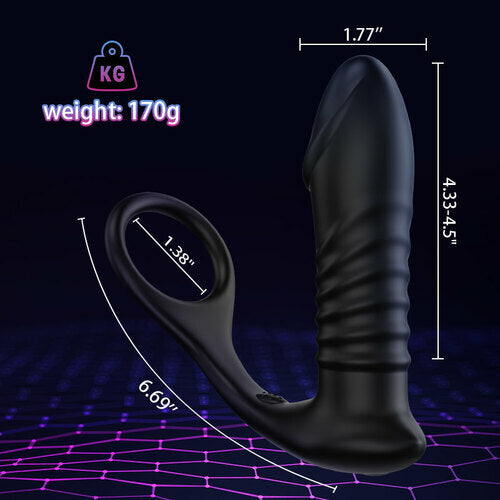 FIGHTER-10 Thrilling Vibration 3 Thrusting Silicone Remote Control Cock Ring Anal Vibrator