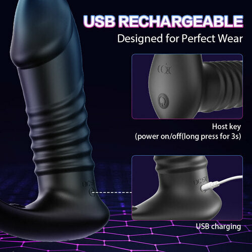 FIGHTER-10 Thrilling Vibration 3 Thrusting Silicone Remote Control Cock Ring Anal Vibrator