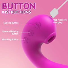 TRIPLE AROUSAL 10 Vibrating 5 Flapping Sucking Clitoral Licking and G Spot Vibrator