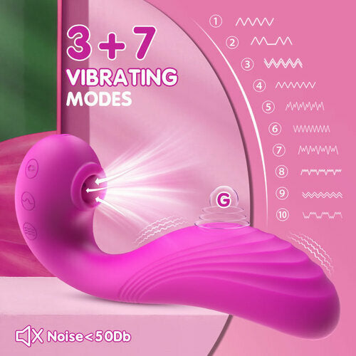 TRIPLE AROUSAL 10 Vibrating 5 Flapping Sucking Clitoral Licking and G Spot Vibrator