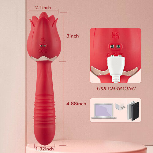 Rose Low Noise 5 Thrusting & Vibrating 7 Tongue Licking Vibrator