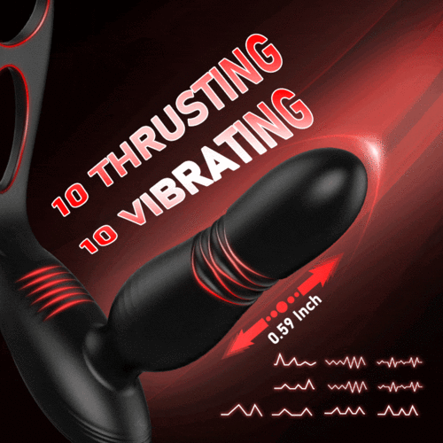 Alfred Low Noise 10 Thrusting Vibrating Double Cock Rings Silicone Prostate Massager