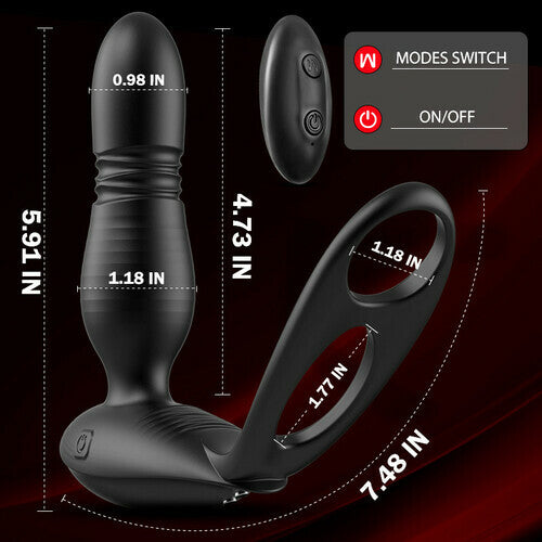 Alfred Low Noise 10 Thrusting Vibrating Double Cock Rings Silicone Prostate Massager